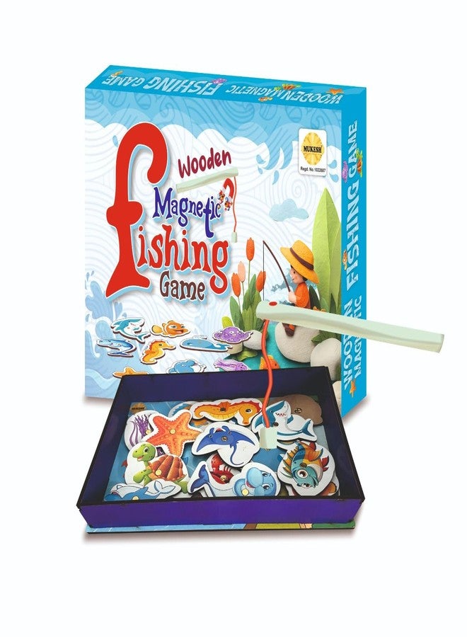 *MUKESH* MUKESH Wooden Magnetic Fishing Game Toy |15 Pieces Fishes, 2 Sticks, 1 Tray| Fishing Magnetic Travel Toy| Develop Hand-Eye Coordination | Birthday Gifts| Fishing Game for Kids 3+ Years - Image 1